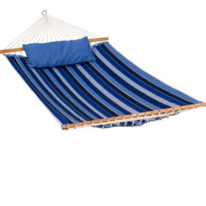 Blue Striped 11' Reversible Sunbrella Quilted Hammock with Pillow