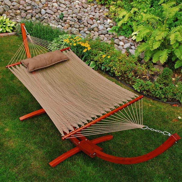 12' Arc Stand and Caribbean Hammock with Pillow on Grass