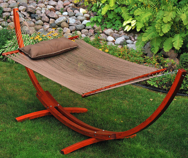12' Arc Stand and Caribbean Hammock with Pillow on Grass