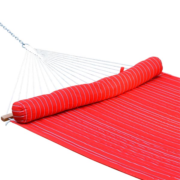 Matching Pillow on red quilted hammock