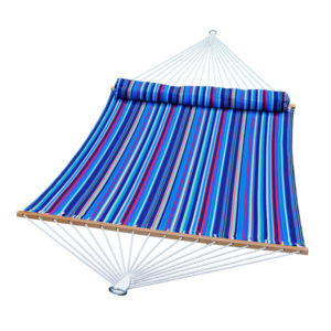 Multiple color striped 13 foot quilted hammock with matching pillow