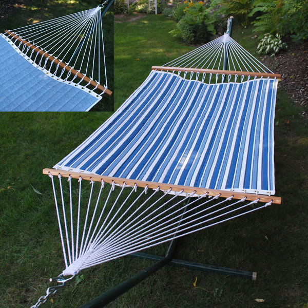 Blue and White Striped 13 foot Reversible Quilted Hammock