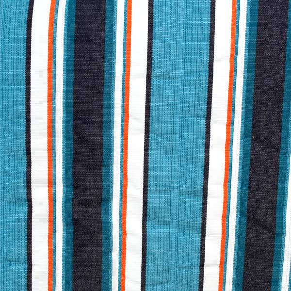 Black, teal, white and orange striped fabric