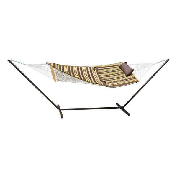 Cotton Rope Hammock, Stand, Pad and Pillow Combination Side View