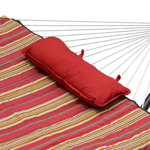 Red Pillow on striped hammock
