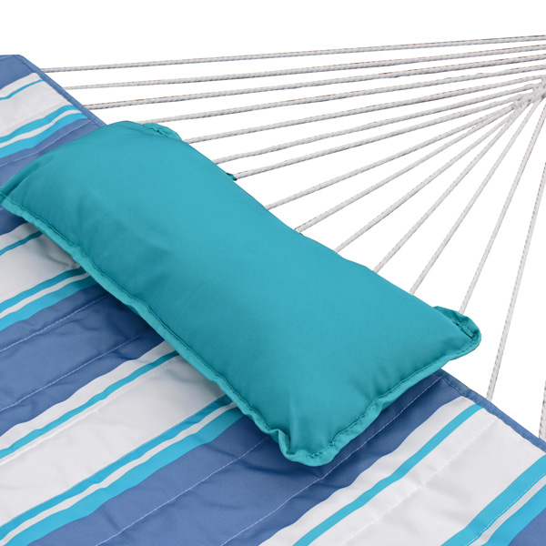 Teal Pillow on striped hammock
