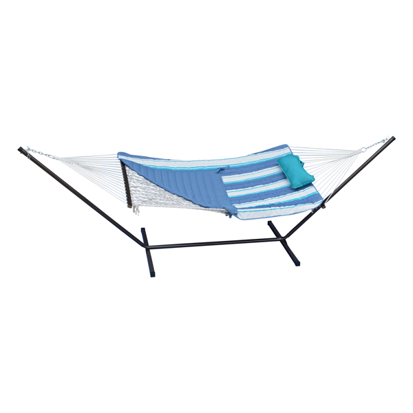 Cotton Rope Hammock, Stand, Pad and Pillow Combination Side