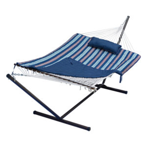 Blue Cotton Rope Hammock, Stand, Pad and Pillow Combination