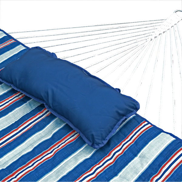 Blue Pillow on striped hammock