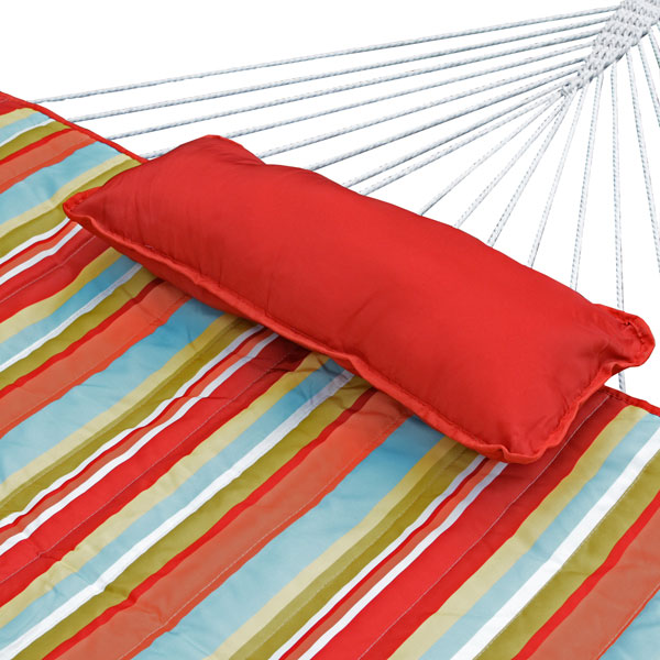 Red Pillow on striped hammock
