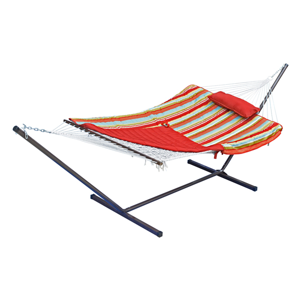 Cotton Rope Hammock, Stand, Pad and Pillow Combination Side