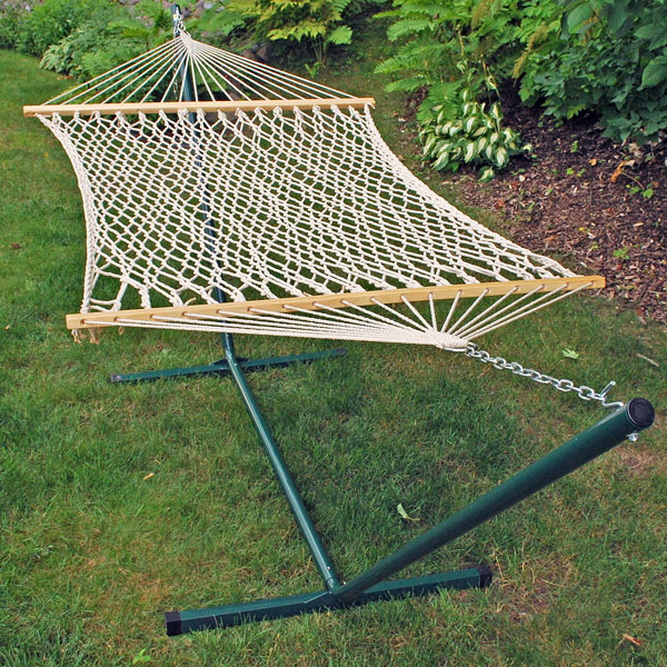 Cotton Rope Hammock and Stand Combination on Grass