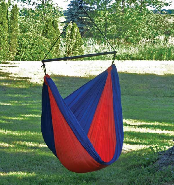 Blue and Orange GO2 Traveler Portable Camping Chair Outside
