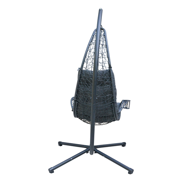 Gray Cushioned Rattan Wicker Hanging Chair with Stand Back