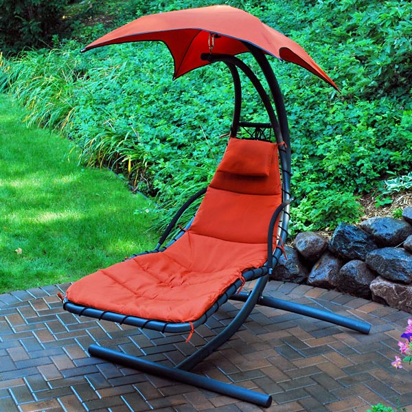 Orange Cloud 9 Cloud 9 Hanging Chaise Lounger on Patio