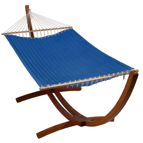 Blue Solid Color Reverse Side Blue Striped 11' Reversible Sunbrella Quilted Hammock