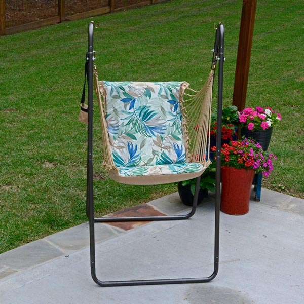Soft Comfort Swing Chair With Stand on Patio
