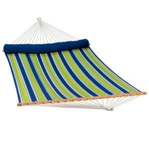 Lime Green and Blue 13' Quilted Hammock with Matching Pillow