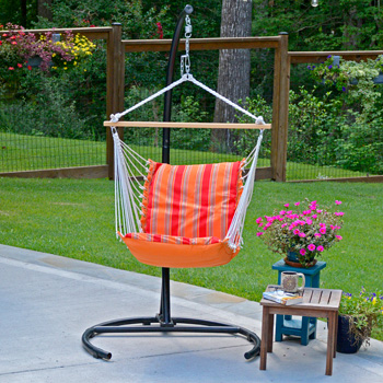 Orange Stripe Hammock Chair On Patio