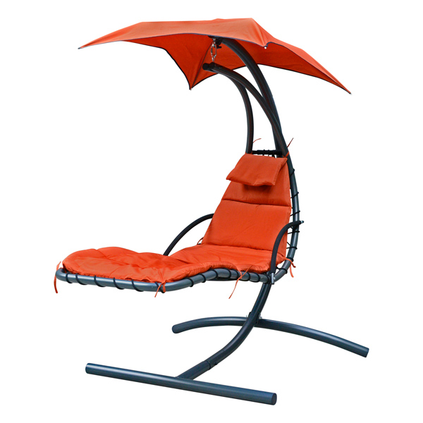 orange lounger hammock with shade umbrella